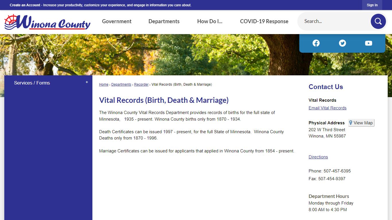 Vital Records (Birth, Death & Marriage) | Winona County, MN